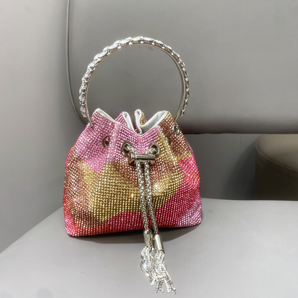 Women Bag Rhinestone Bucket Bag with Diamond Handle Handbag Shoulder Crossbody Small Bag Rhinestone Bag