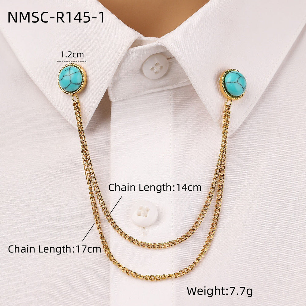 Oval Turquoise Stainless Steel Collar Pin All Match Shirt Neckline Ornament Women