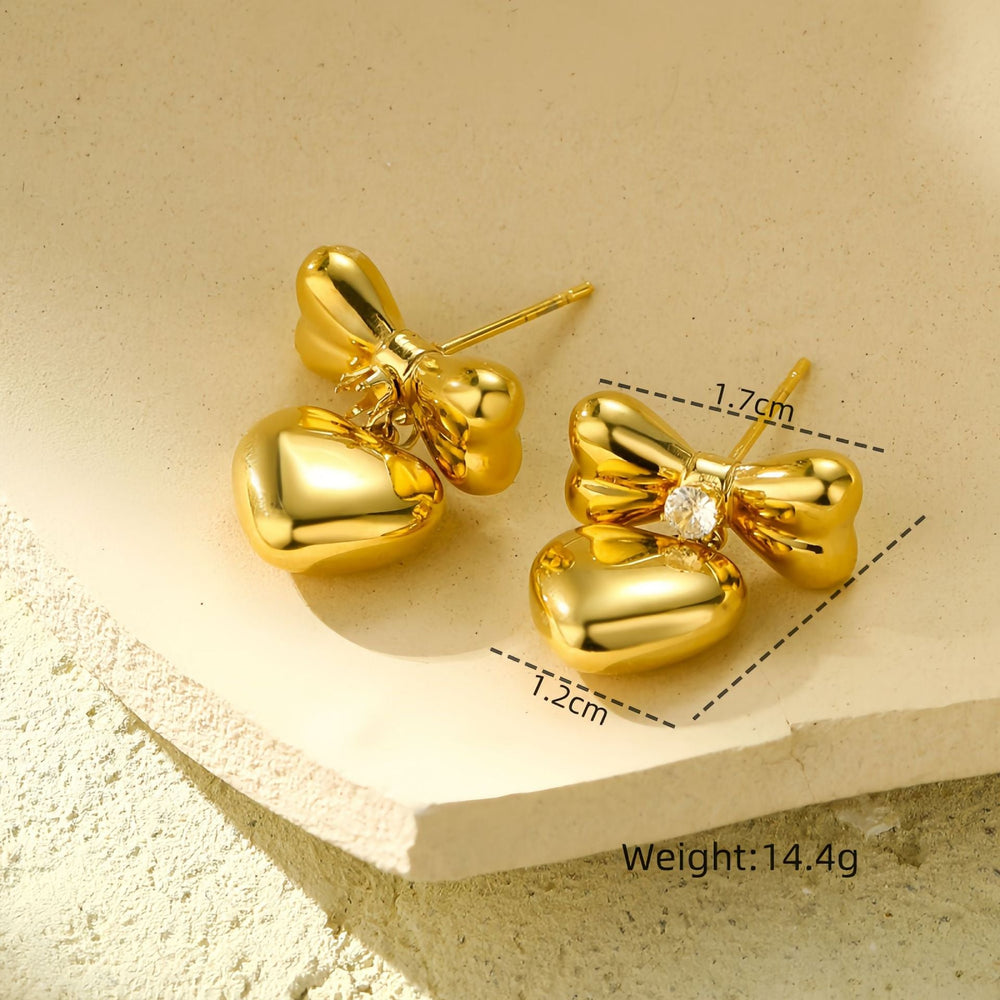 Cool Zircon Bow Titanium Steel Earrings Women Simple All Match Love Stainless Steel Studs