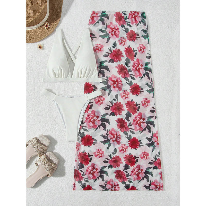 Printed Beach Skirt Swimsuit Three Piece Sets Women Holiday Spring Bikini Swimsuit