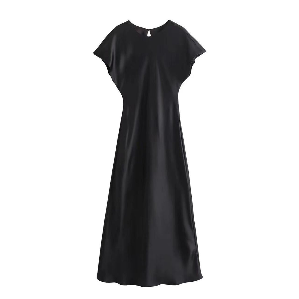 Satin Dress Satin Sleeveless Dress Casual Solid Color V neck Silk Satin Midi Dress