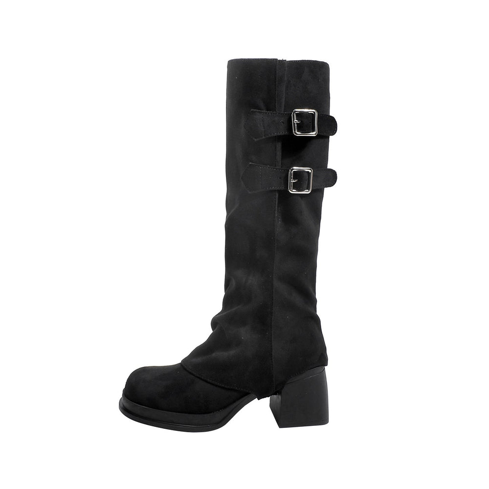 Two Way Wear Long Boots Autumn Winter Detachable Pile Boots Thick High Heel Platform High Leg Boot Retro Pantyhose Boots