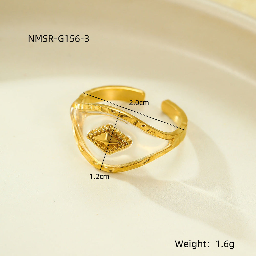 Retro Easy Matching High Grade Geometric Abstract Heart Shape Petals Natural Stone Stainless Steel Open Adjustable Ring