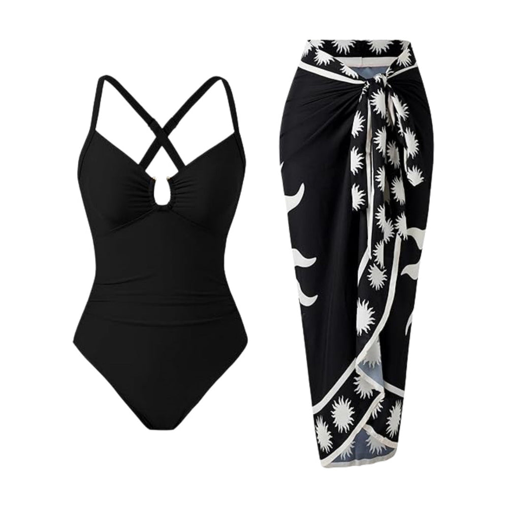 Bikini Print Siamese Conservative Swimsuit Wrap Skirt Two Piece Sets Swimsuit Women