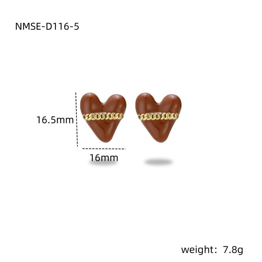Colorful Oil Necklace Love Stainless Steel Studs Personalized Minority Design Light Luxury Titanium Steel Earrings