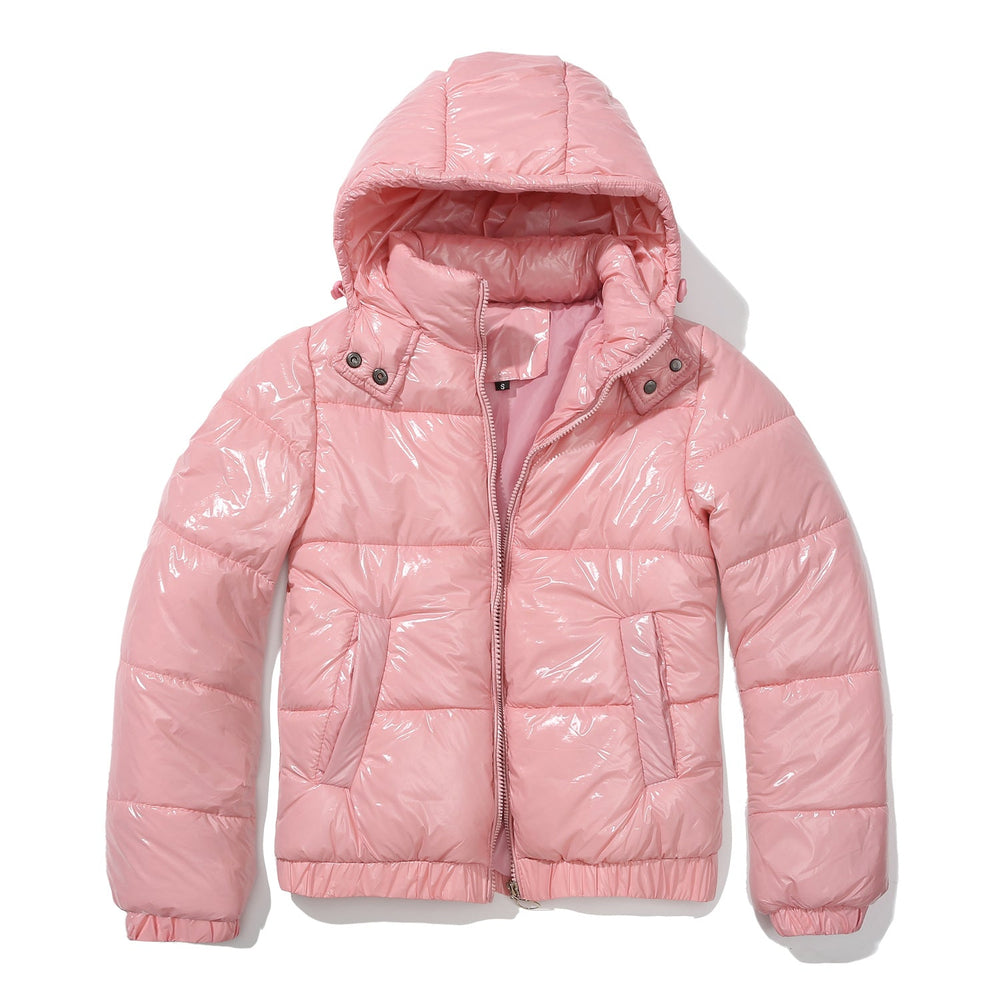 Fall Winter Hooded Cotton Padded Clothes 20D Film Splash Proof Fashionable Jacket Long Sleeve Glossy Cotton Padded Clothes for Women