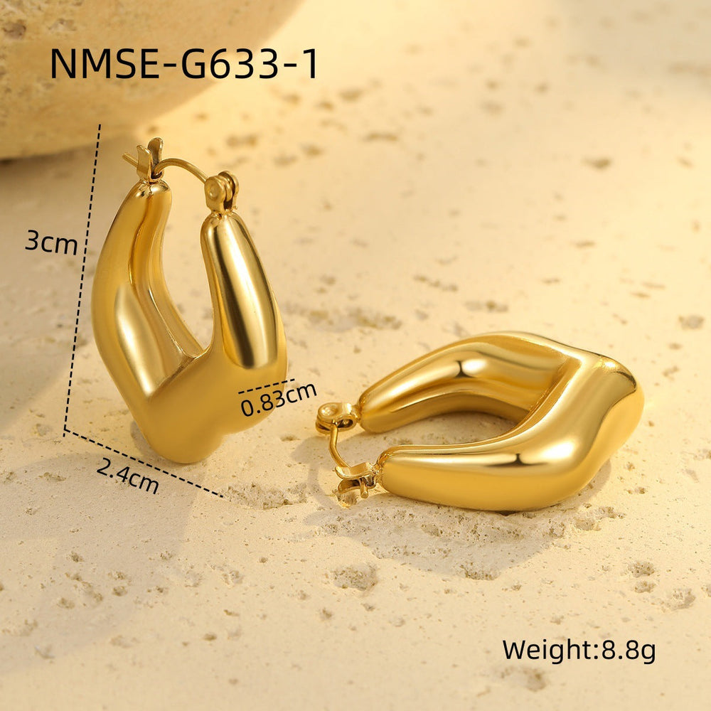 Texture Stainless Steel Earrings Retro High-Grade Hollow Out Cutout 18K Gold Titanium Steel Earrings Ornament