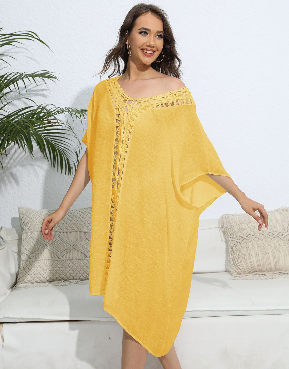 Women Blouse Women Clothing Crochet Stitching Loose Dress Beach Bikini Cover up