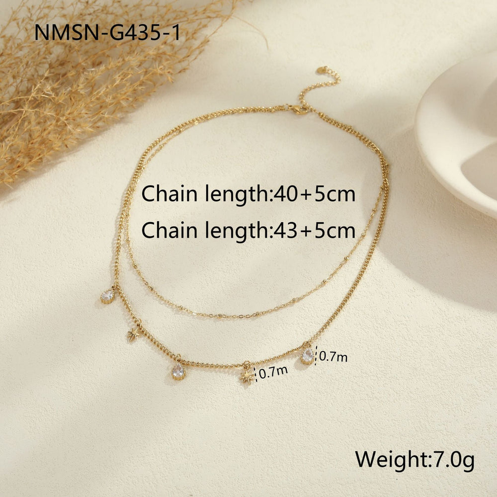 Double Layer Twin Clavicle Chain Stainless Steel Bracelet Eight Awn Star Inlaid Zircon Sold