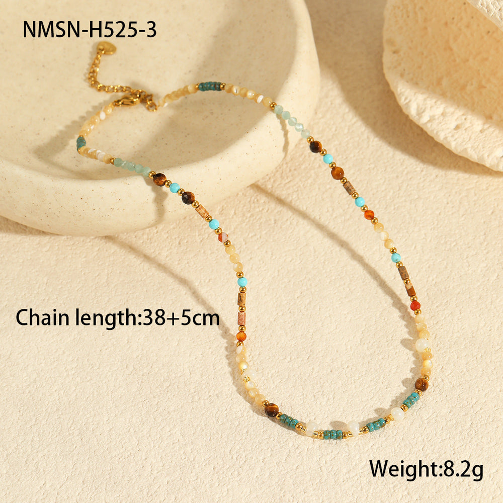 Affordable Luxury Natural Stone Necklace Stainless Steel Clavicle Chain Fresh Niche Multi Treasure Retro Necklace
