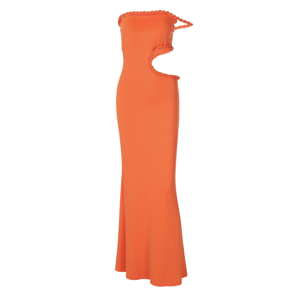 Summer Women Clothing Sexy off Neck Hollow Out Cutout out Cropped Slim Hip Dress