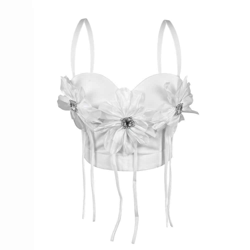 Handmade Floral Rhinestone Boning Corset Bra Slimming Slim Fit with Brassiere Pad Camisole Pure Want to Wear Boning Corset Top for Women