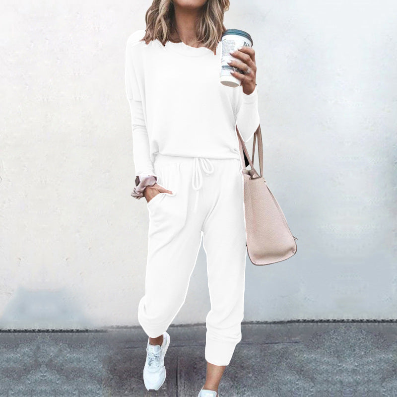 Autumn Winter Women Clothing Home Loose Fitting Solid Color Long Sleeves Casual sets Women