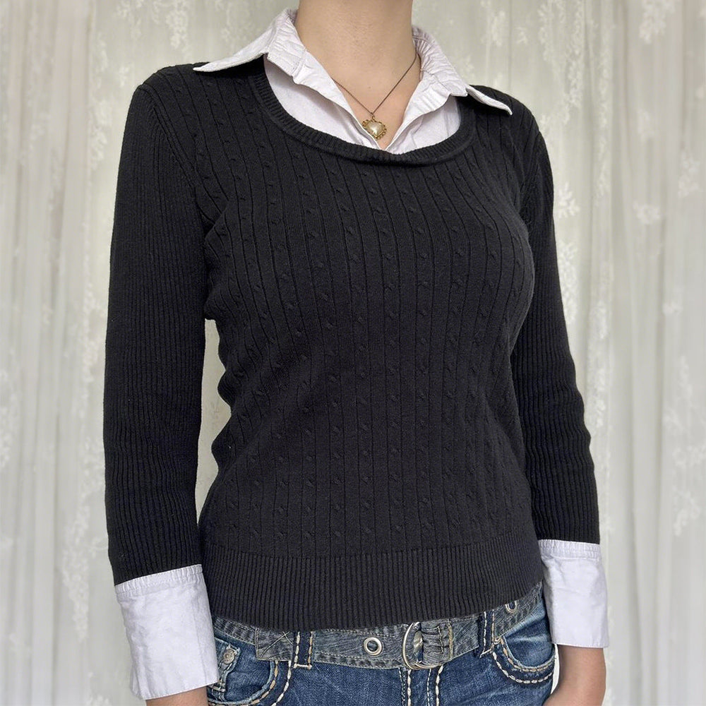 Sexy Faux Two Piece Long Sleeved Sweater Woolen Women Clothing Autumn