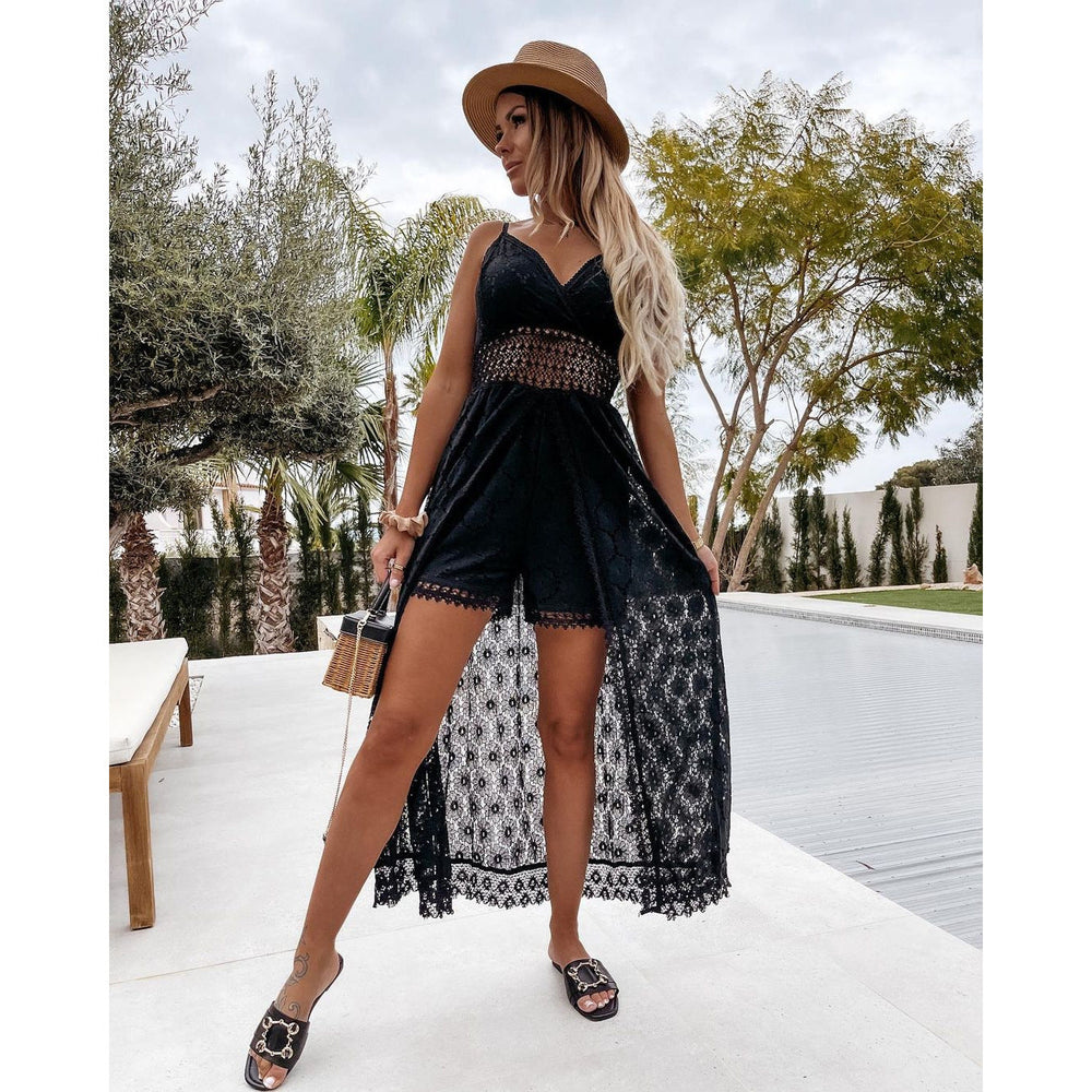 Sexy Strap Stitching Casual Jumpsuit Home Vacation Hollow Out Cutout Jumpsuit