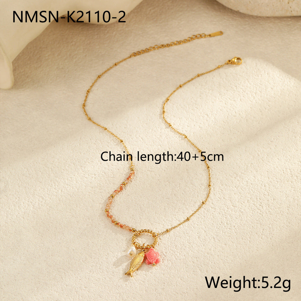 Ocean Titanium Steel Necklace Non Fading Niche Design Conch Starfish Embellished Stainless Steel Necklace