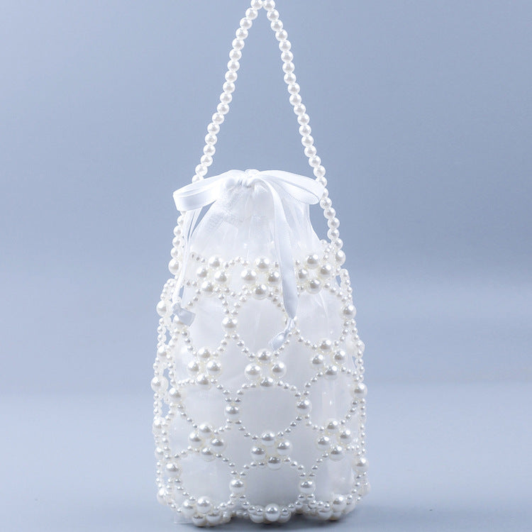 Fashionable Western Small Carrying Bag Beads Bag Silver Beads Bag Solid Color Hollow Out Cutout Bag Handbags