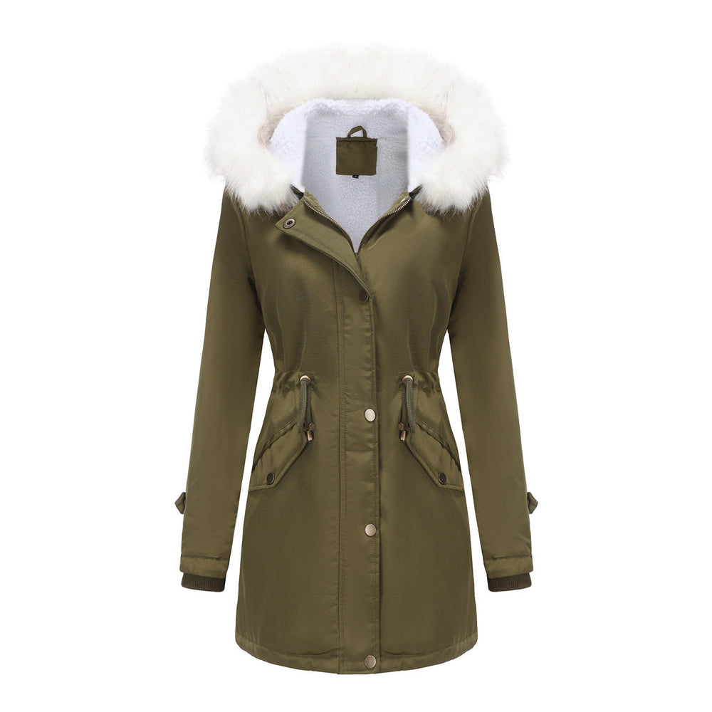 Autumn Winter Detachable Fur Collar Women Overcome Long Sleeve Hooded Cotton Padded Coat Fleece Coat Cotton Padded Coat Women