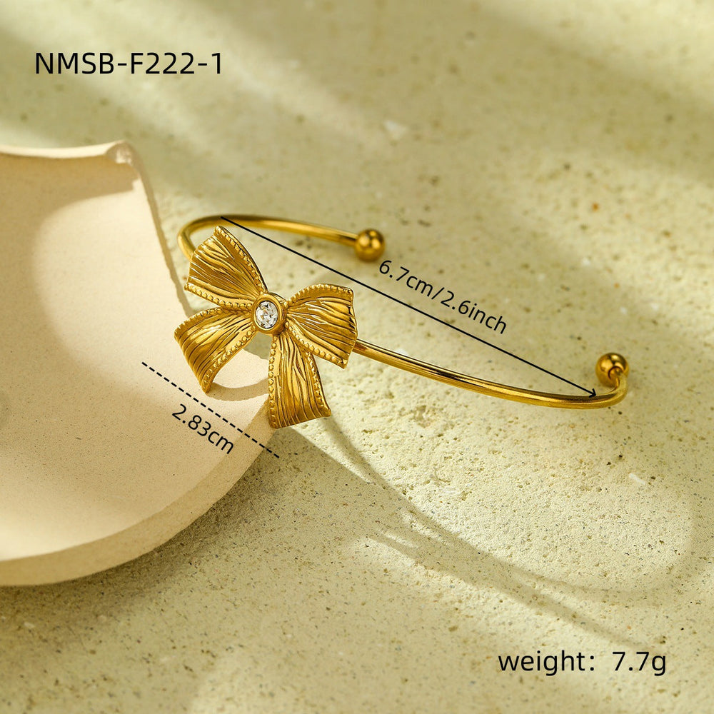 Diamond Bow Stainless Steel Necklace Women All Match High Sense Earring Ring Set Ornaments