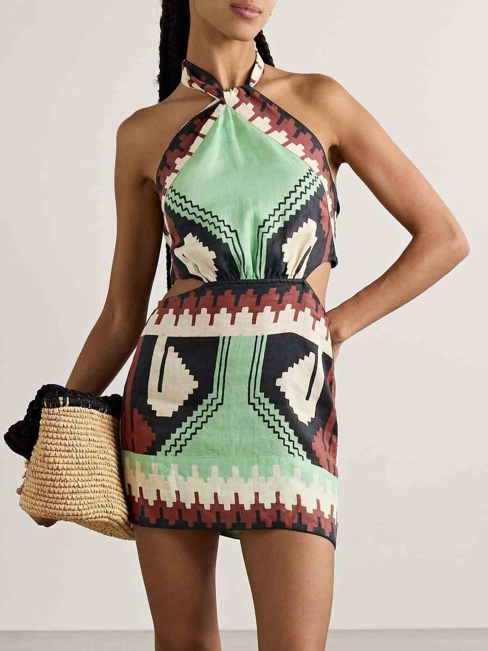 Summer Sexy Halter Positioning Print Holiday Beach Dress