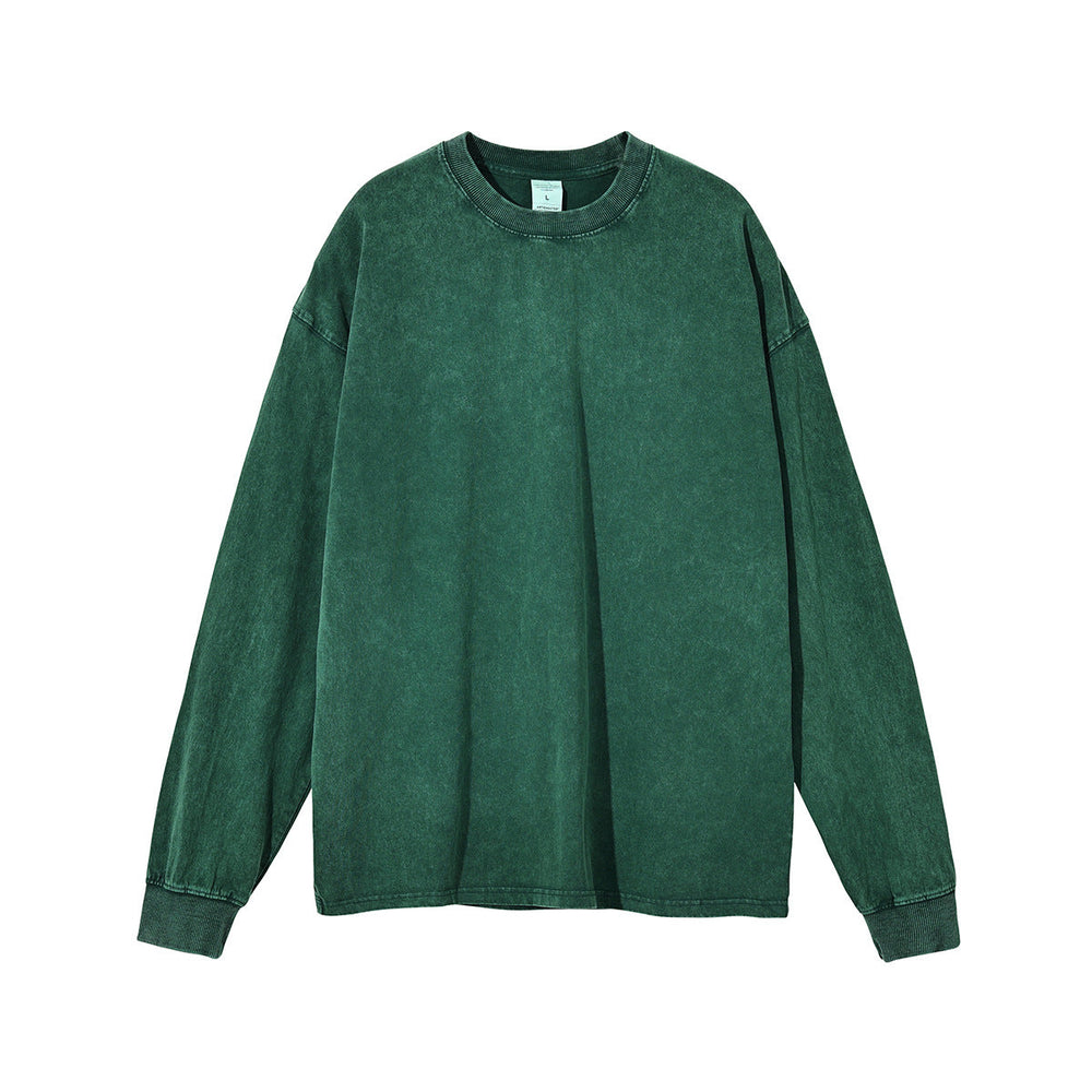 Wax Dye Long Sleeved T Autumn Winter Solid Color Washed Sweatshirt