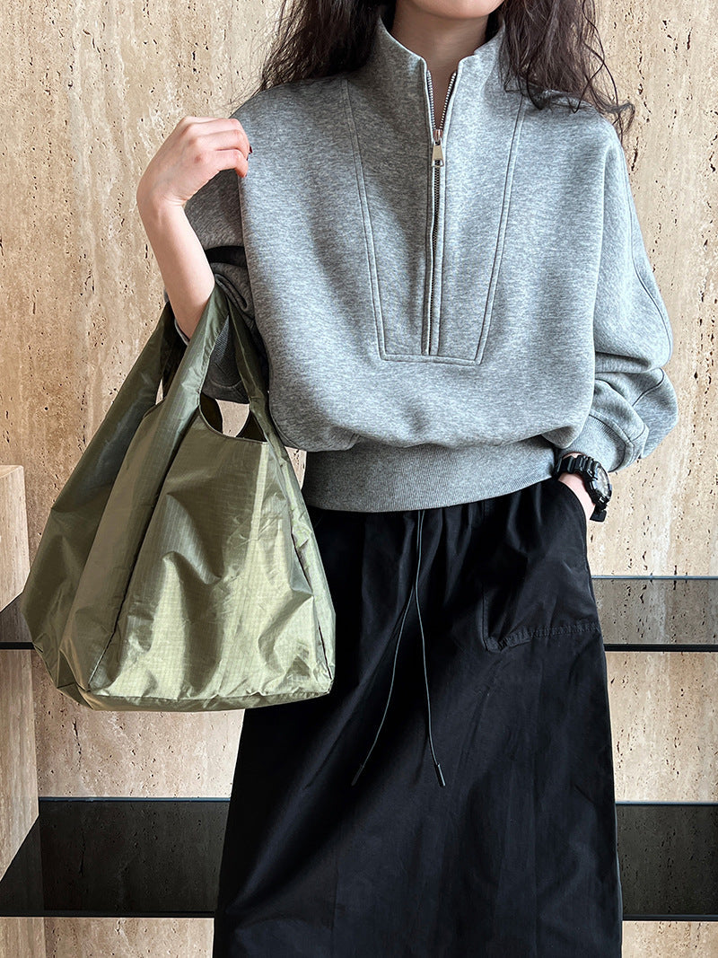 Half Zipper Sweatshirt Women High Grade Spring Korean Casual Sports High Waist Top