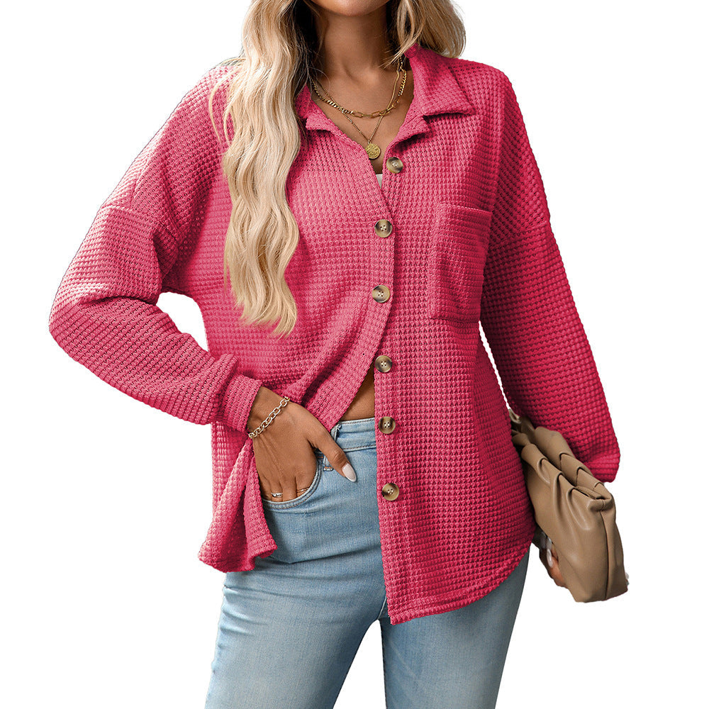 Women Autumn Winter Loose Waffle Casual Office All Matching Shirt