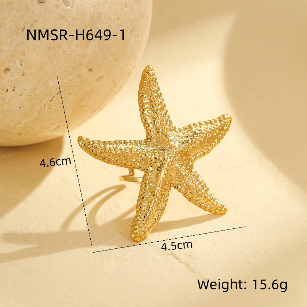 Starfish Ring Open Metal Ring Stainless Steel Gold Ocean Series Non Fading Simple Lady