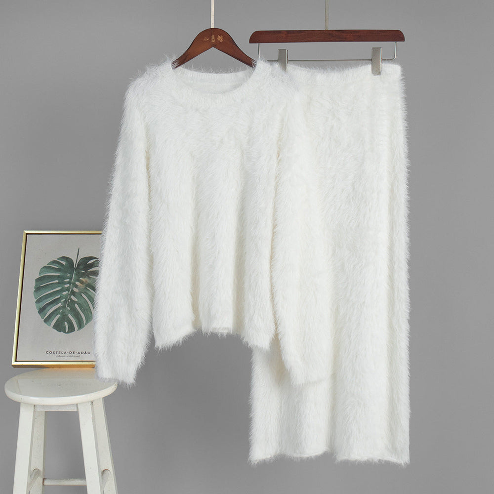 Pullover Sweater Skirt Autumn Winter Knitted Two Piece Sets Sweater Women