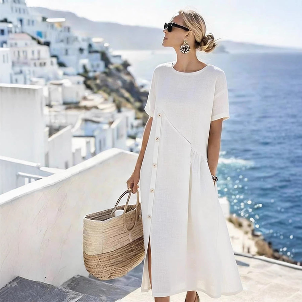 Casual Fastener Decoration Fold Pocket Mid Length Dress