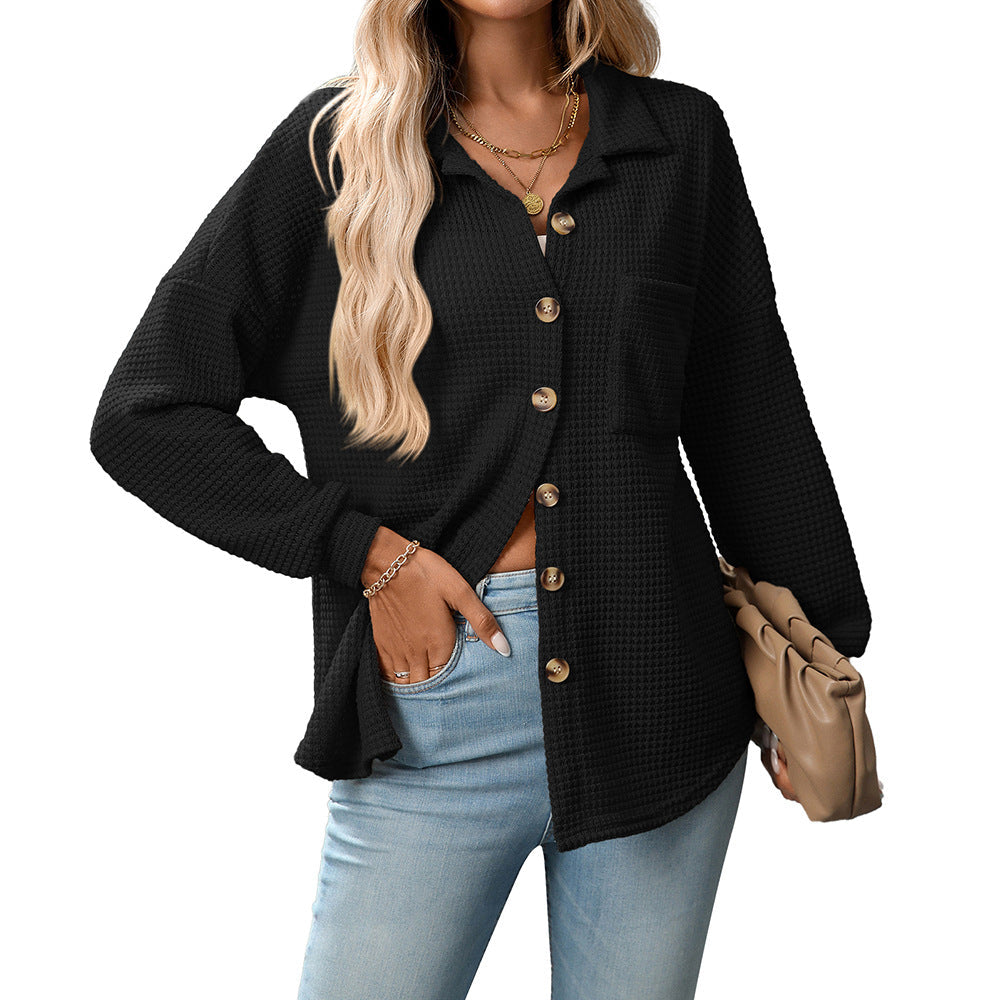 Women Autumn Winter Loose Waffle Casual Office All Matching Shirt