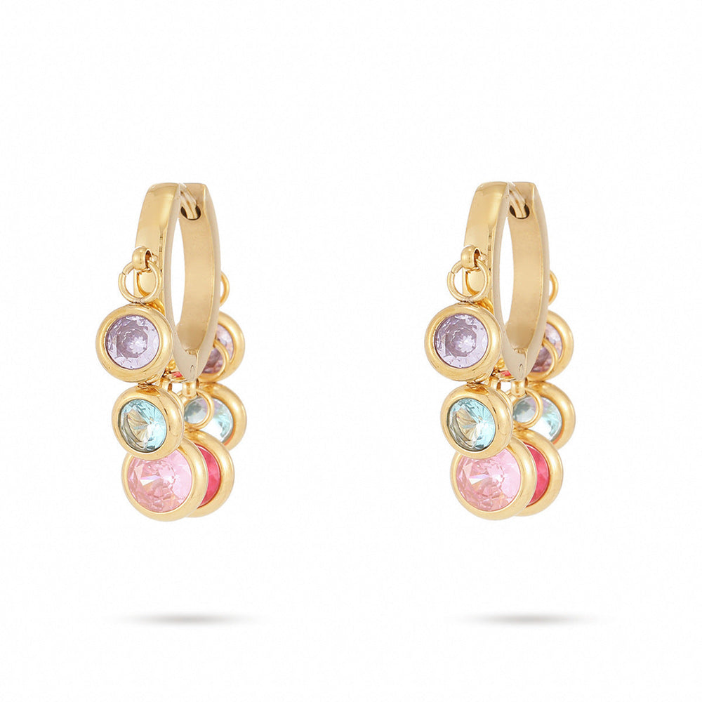 18K Vacuum Gold Plated round Diamond Stainless Steel Earrings for Women Affordable Luxury Colorful Crystals Titanium Steel Earrings Women