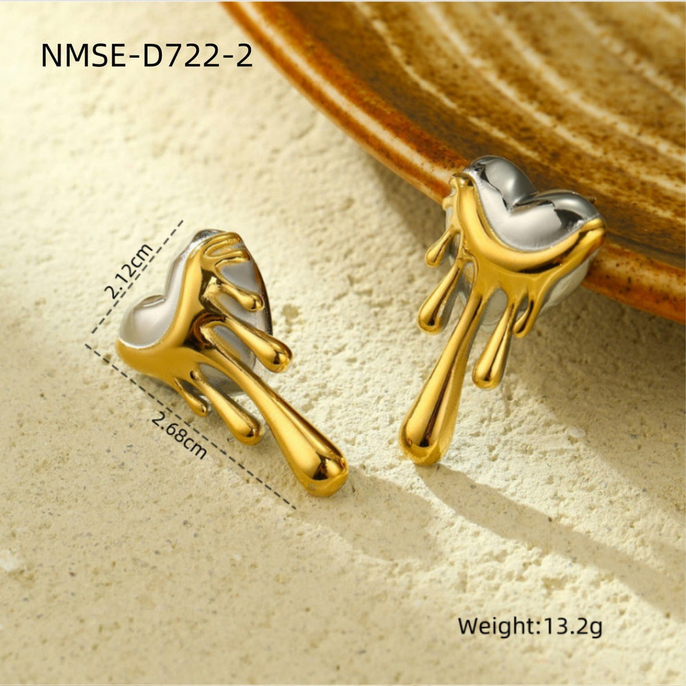 Lava Heart Water Drops Titanium Steel Earrings Affordable Luxury High Sense Colorful Crystals Stainless Steel Studs