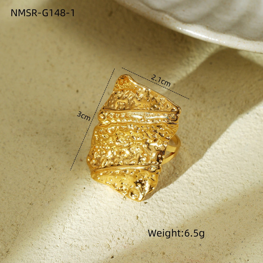 Stainless Steel Ring Exaggerated Irregular Asymmetric Geometric Abstract Plated 18K Gold Titanium Steel Ring Bracelet