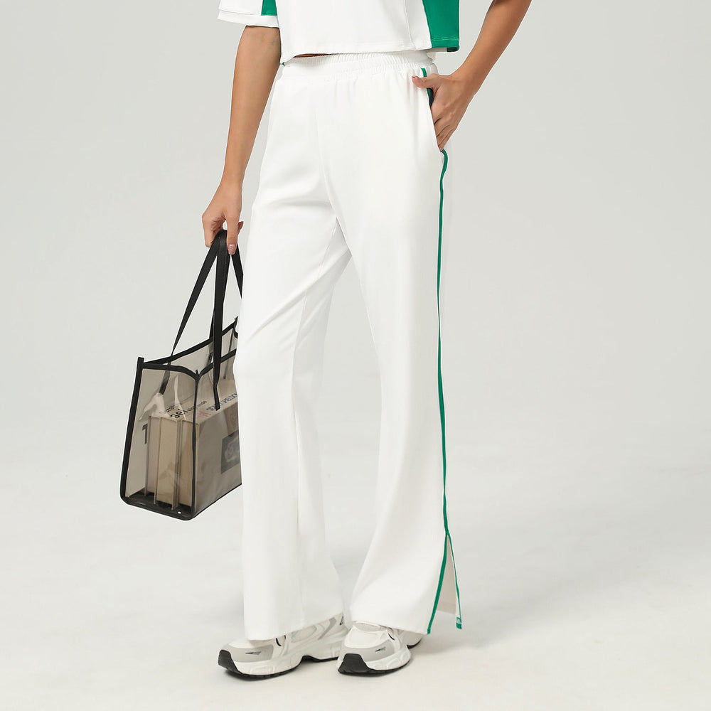 High Waist Loose Sports Wide Leg Pants Pocket Straight Casual Pants Outer Wear Contrast Color Yoga Bell Bottom Pants