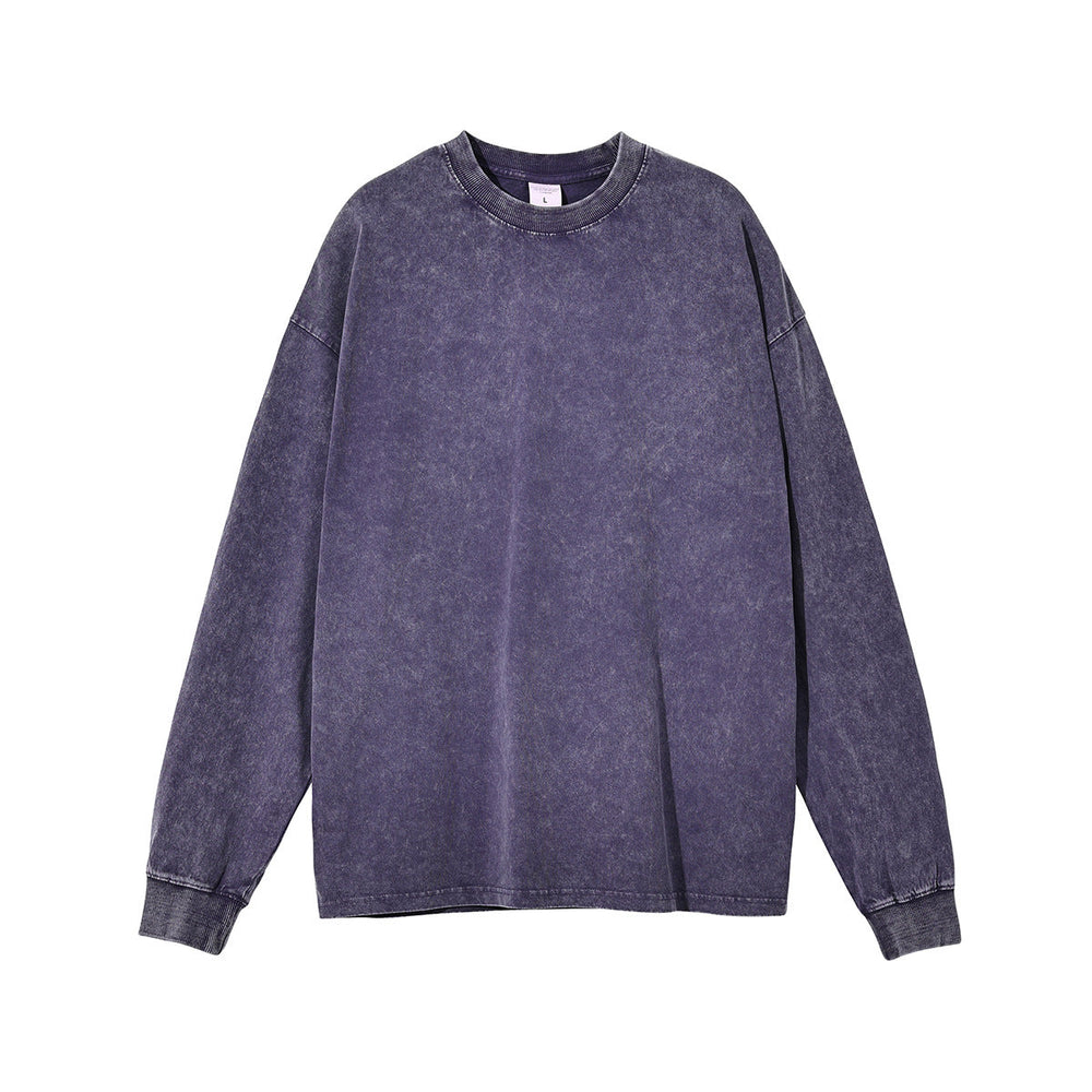 Wax Dye Long Sleeved T Autumn Winter Solid Color Washed Sweatshirt