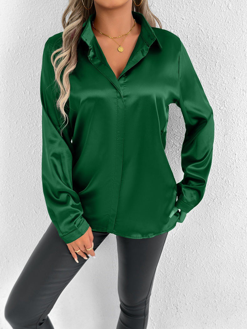 Women Clothes Clothes Spring Summer Satin Shirt Shirt Long Sleeve Satin Top