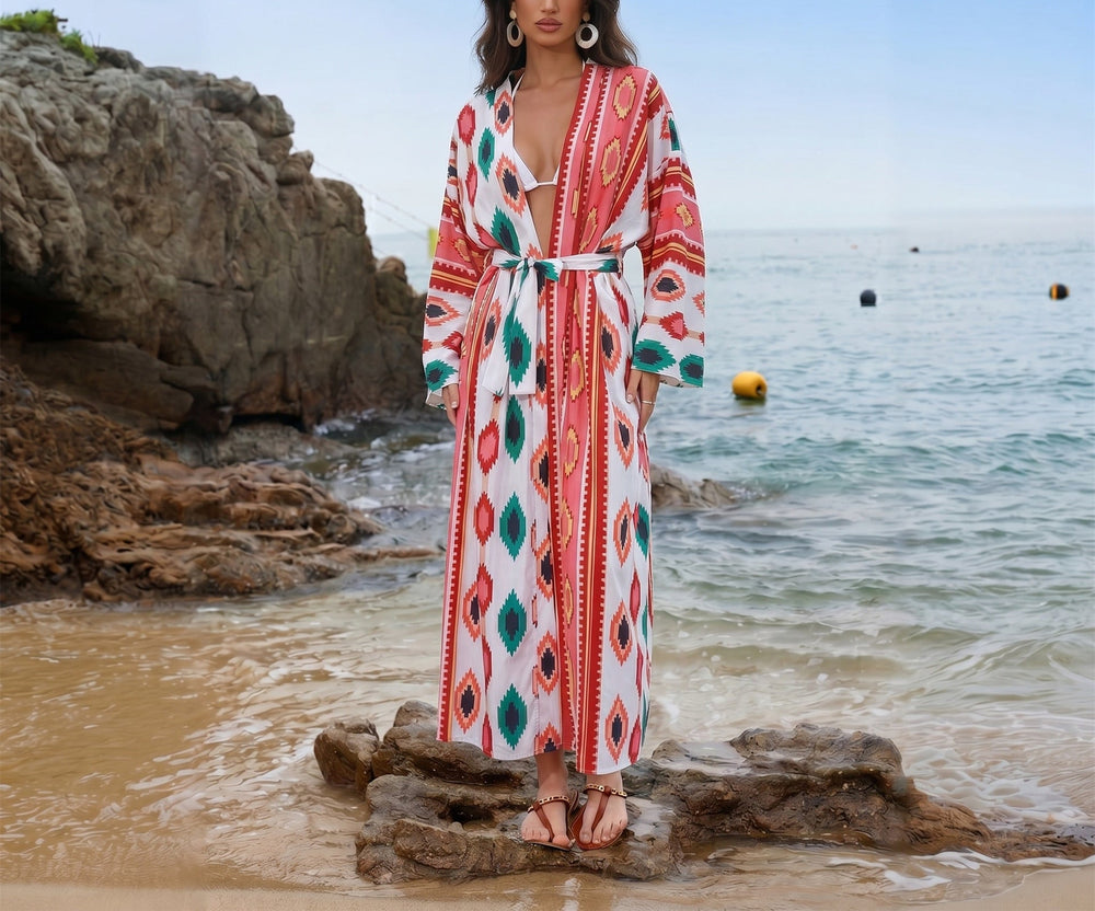 Beach Dress Women Casual Holiday Floral Print Pullover Bikini Swimsuit Blouse Sun Protective Clothing