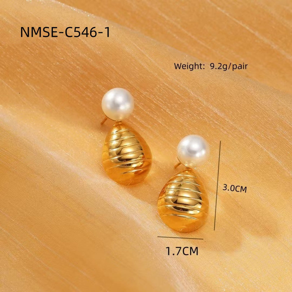 Light Luxury Water Drop Pearl Titanium Steel Earrings Personality All Match Texture Sense Stainless Steel Studs