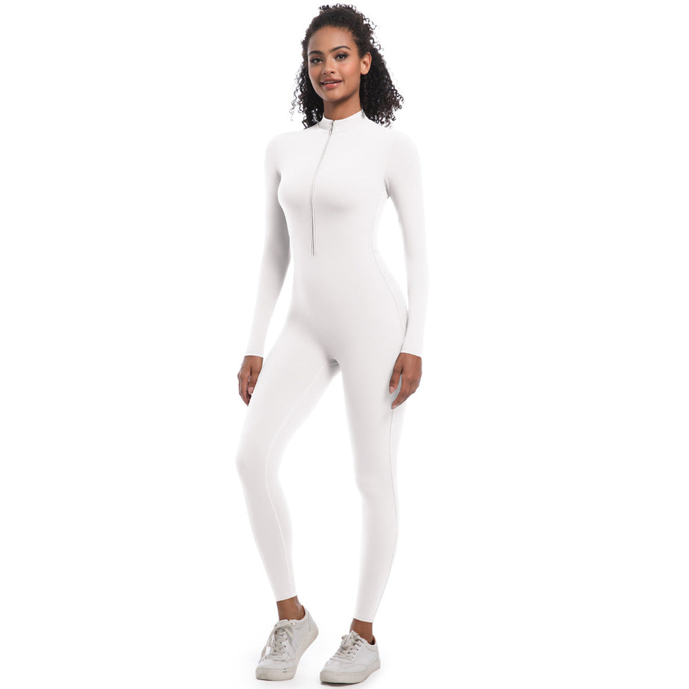 Zipper Nude Feel Long Sleeve Yoga Jumpsuit High Strength Running Fitness Clothes Sports Trend One Piece Tights
