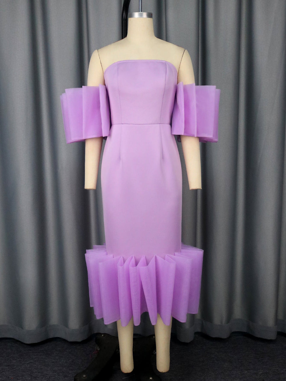 Sexy Tube Top Purple Dress Unique Design Pages Frill Party Evening Dress