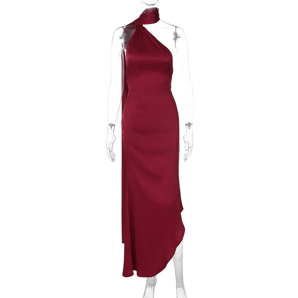 Women Spring Summer Sexy Backless Lace up Halter Ribbon Dress