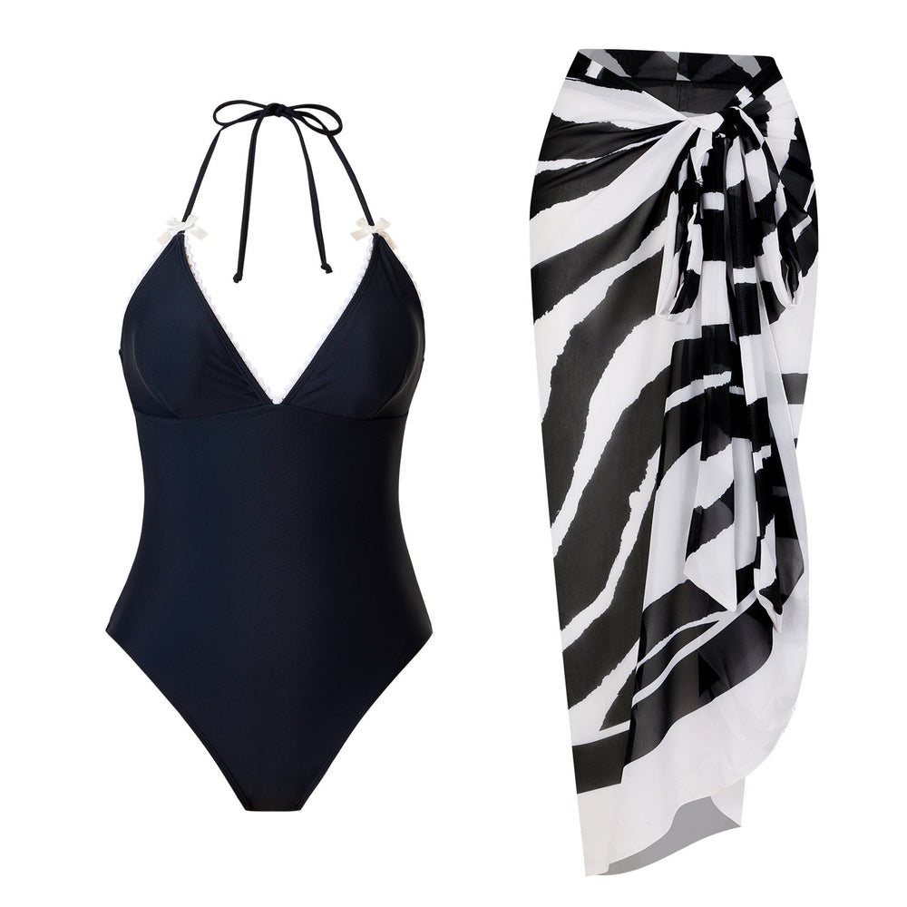 One Piece Swimsuit Women Black White Sexy Two Piece Sets Swimsuit Chiffon Dress