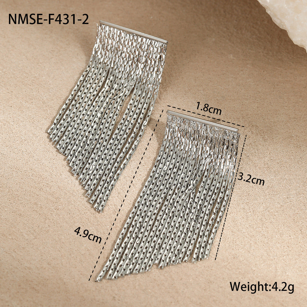 Exaggerated Tassel Chain Earrings Stainless Steel Fashionable Niche Design Earrings