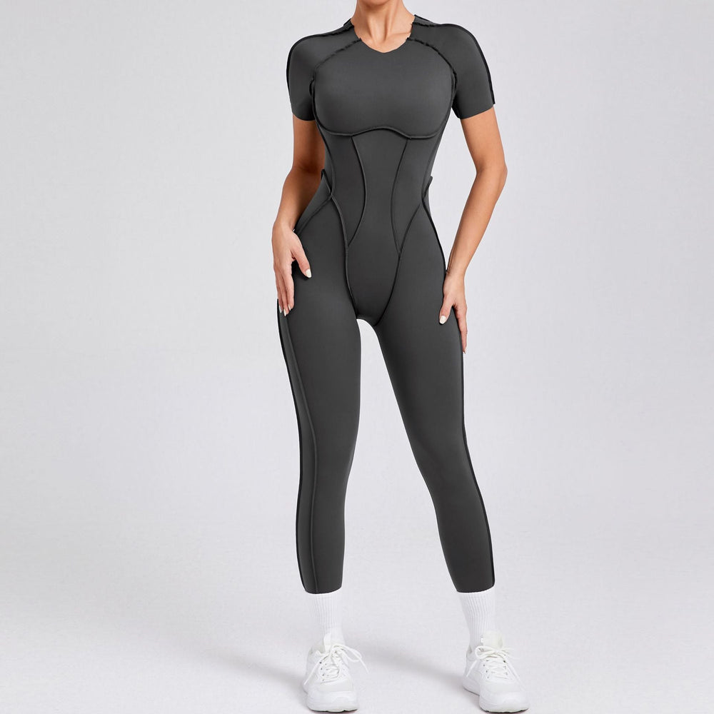 Autumn Winter Three Dimensional Backless Tight Short Sleeved Trousers Jumpsuit One Piece Sports Yoga Jumpsuit