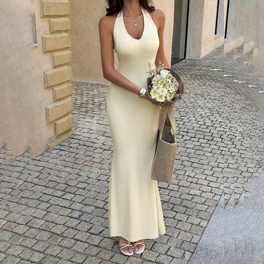 Women Summer Solid Hip Elegant Maxi Dress