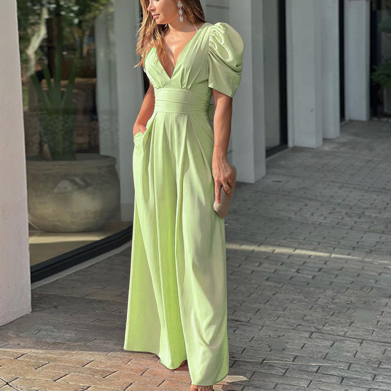 Women Clothing Short Sleeve Elegant Wide Legs Jumpsuit