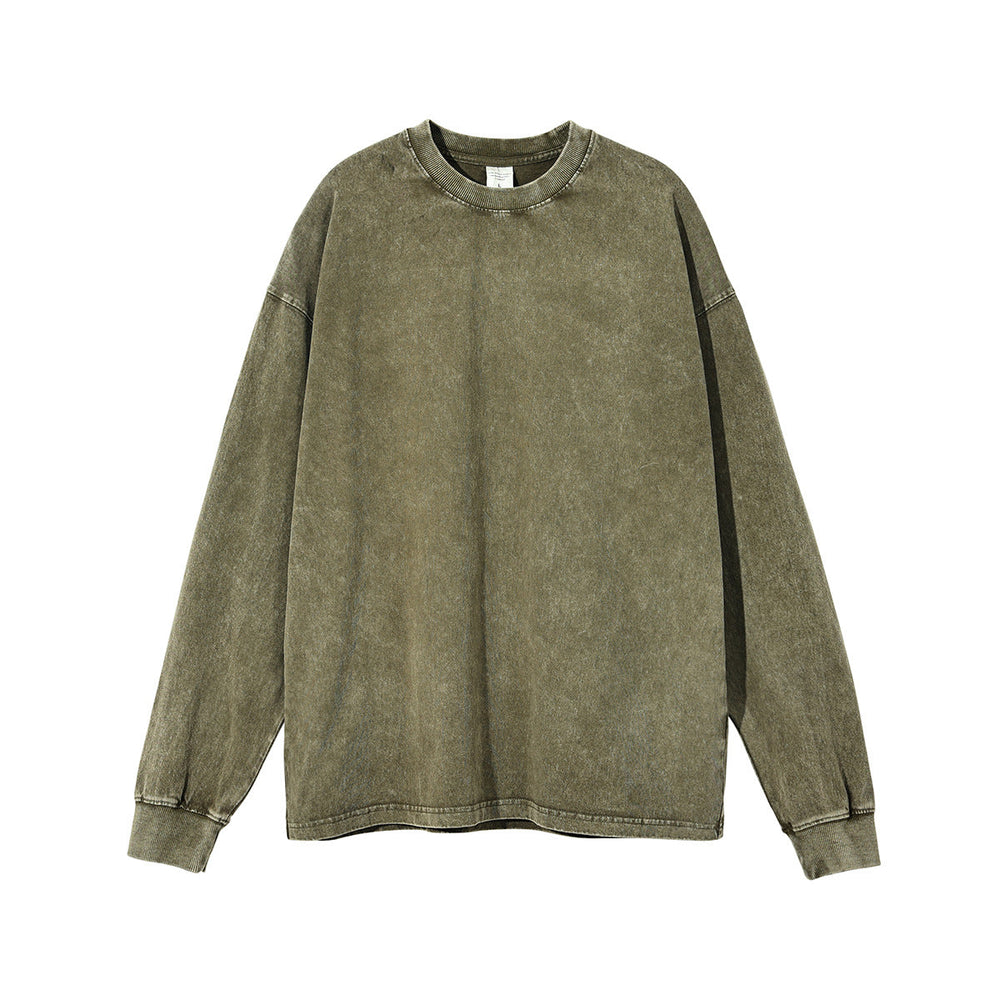 Wax Dye Long Sleeved T Autumn Winter Solid Color Washed Sweatshirt