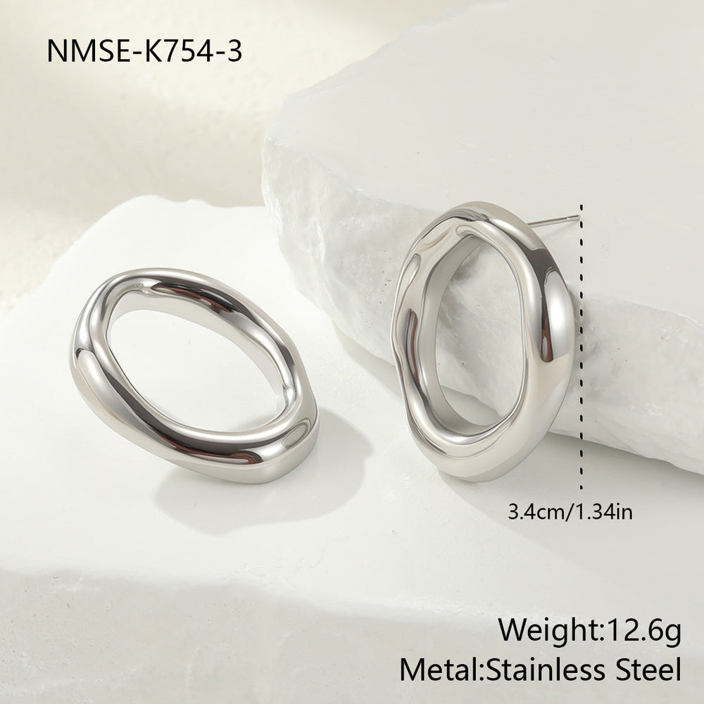 Personality Geometry Hollow Out Cutout Stainless Steel Necklace Bracelet Ear Studs Ornament Set All Match Ring