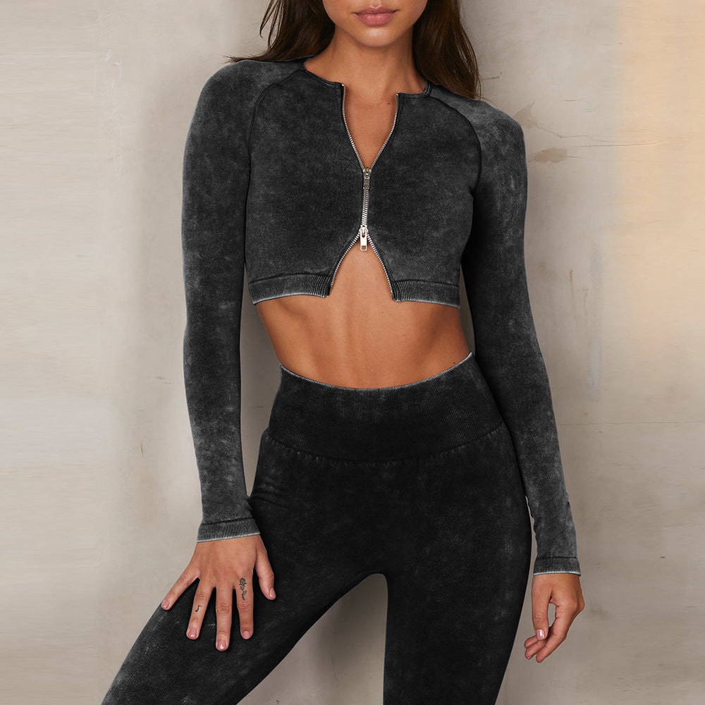 Seamless Stone Washed Workout Bra Shorts Sports Suit Running Body Tight Five Piece Set
